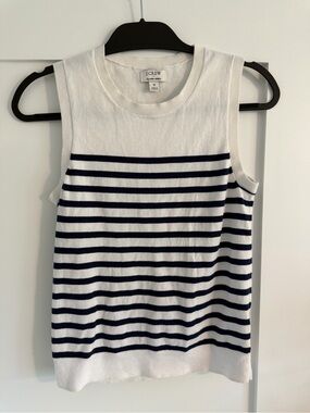 J.Crew Classic Shell White & Navy Striped Sleeveless Top